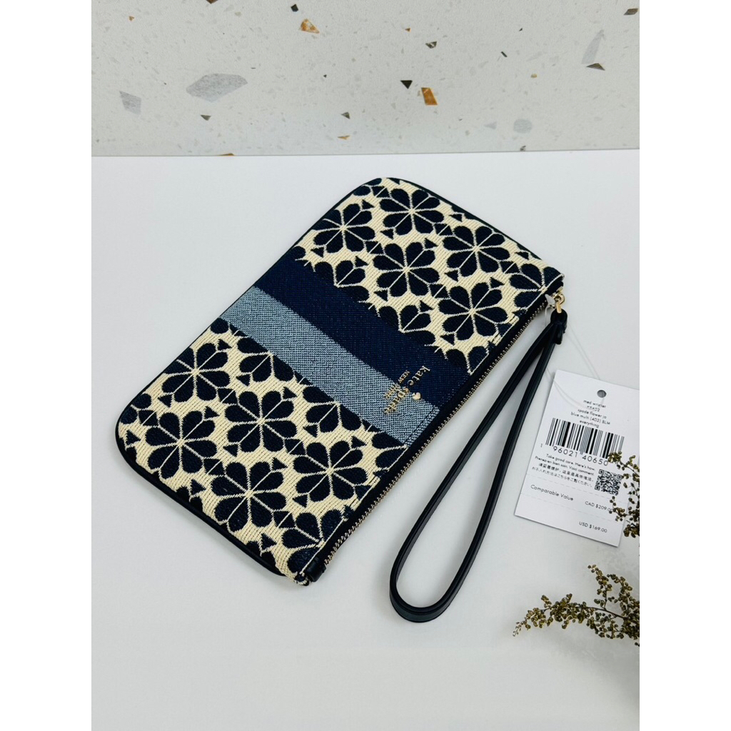Kate Spade Flower Jacquard Stripe Wrislet Bag Blue Multi