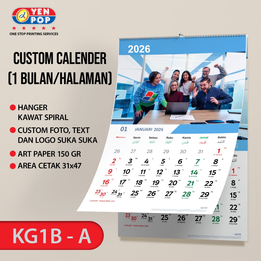 

Kalender 2026 Dinding Custom Uk. A3+ ( Isi 1 Bulanan ) - Custom Foto , Nama