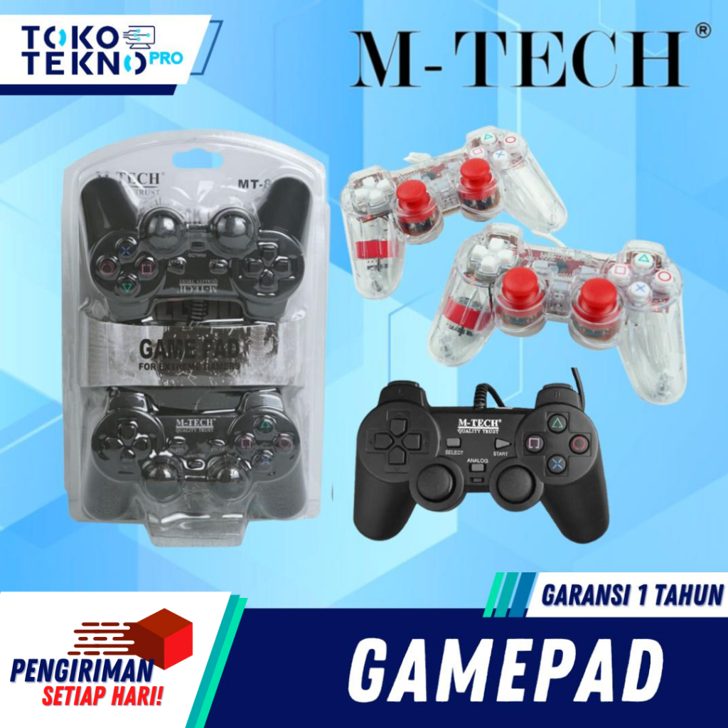 M-Tech Gamepad Stik PC Joystick Stick PC Double Getar Garansi Resmi Original