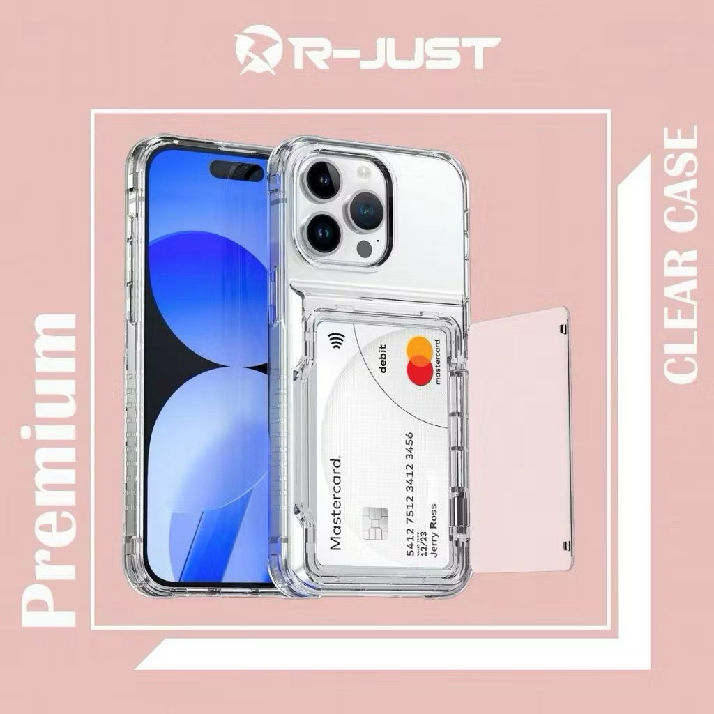 (NEW) CASE IPHONE 16 PLUS MAGIC DOOR CARD CASE/LARGE CARD HOLDER CASE TRANSPARANT