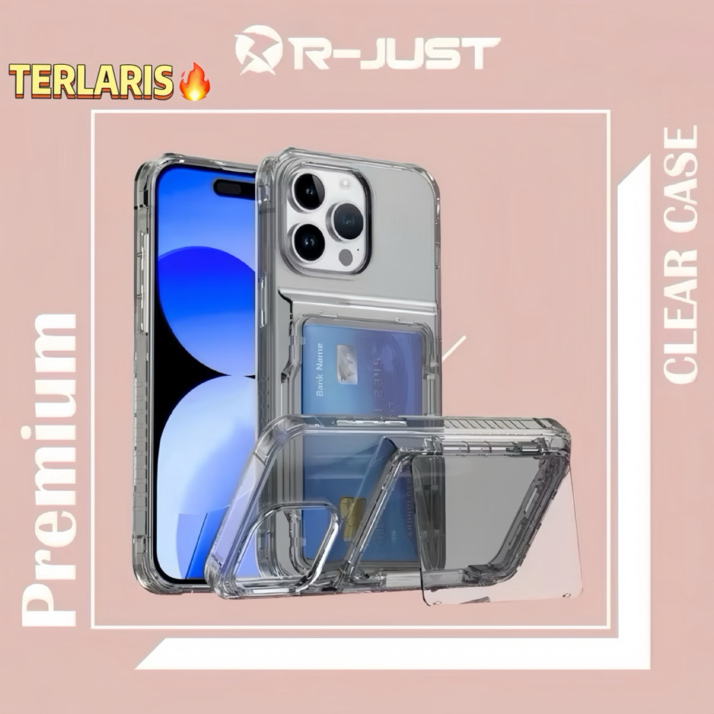 (NEW) CASE IPHONE 16 MAGIC DOOR CARD CASE/LARGE CARD HOLDER CASE TRANSPARANT