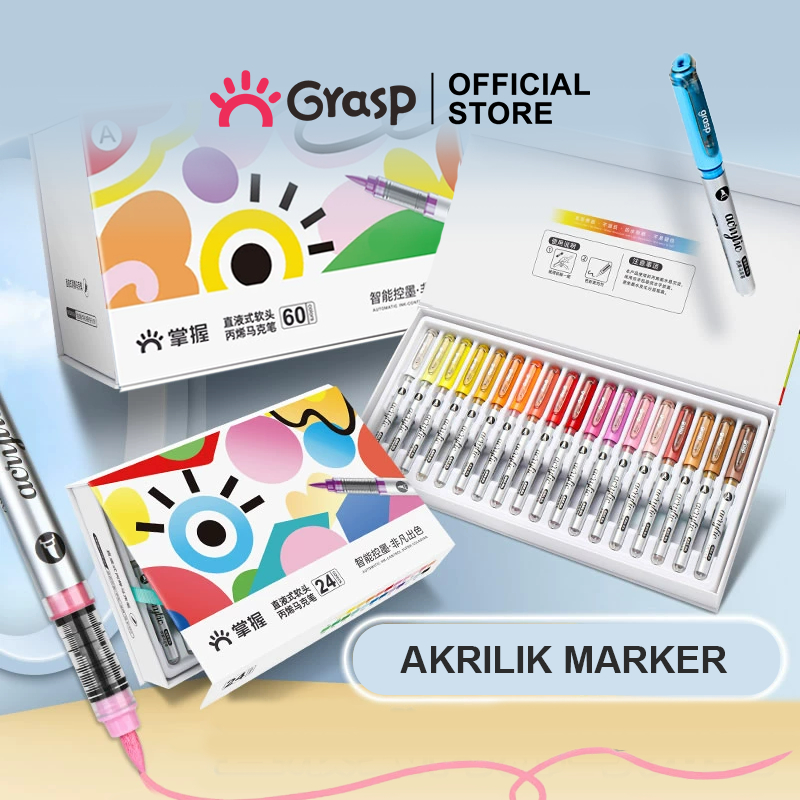 

GRASP Marker Acrylic Brush 12/24/36/48/60/80/120 Warna Spidol Akrilik Direct Liquid Pen Manga Gift Box MW014