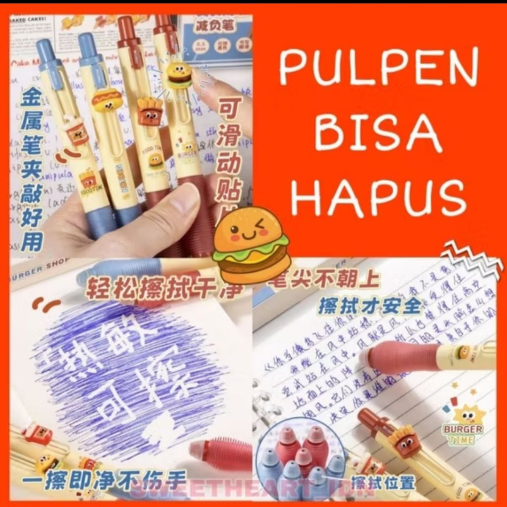 Pulpen Satu Set Isi 4/ Pulpen Lucu Warna Pastel 0,5/ Pulpen Burger Lucu/ Pulpen Burger Lucu/ Pulpen 