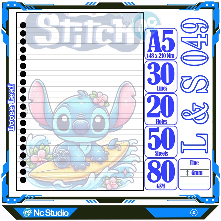 

Loose leaf Kertas binder A5 Isi 50 Lembar Polos karakter Lilo & Steach kartun lucu autestic autestik Estetik Buku Refil isi ulang lucu warna warni bergambar garis Repil Vol-2