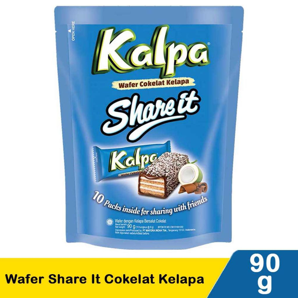 

Kalpa Share it Wafer Cokelat Kelapa 90gr (10 bungkus @ 9g) / Cemilan / Makanan Ringan / Snack Cokelat