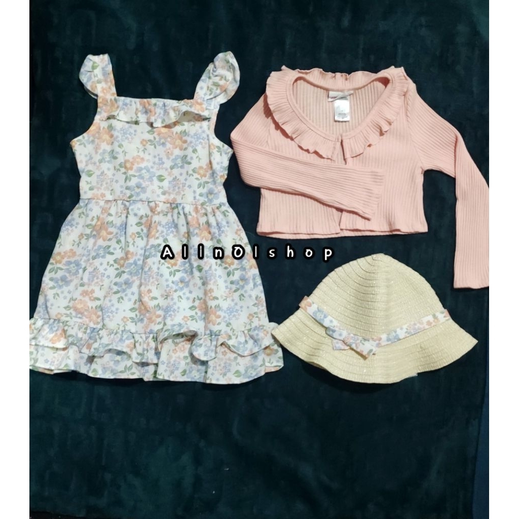 Setelan Dress Cardi + topi Brand Little Lass