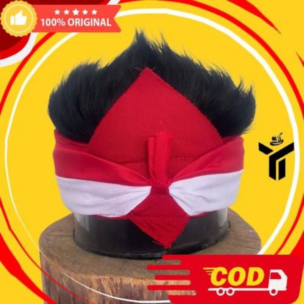 Wig Rambut Pria Merah Putih Garansi 100% Ori, Topi Paway Agustusan