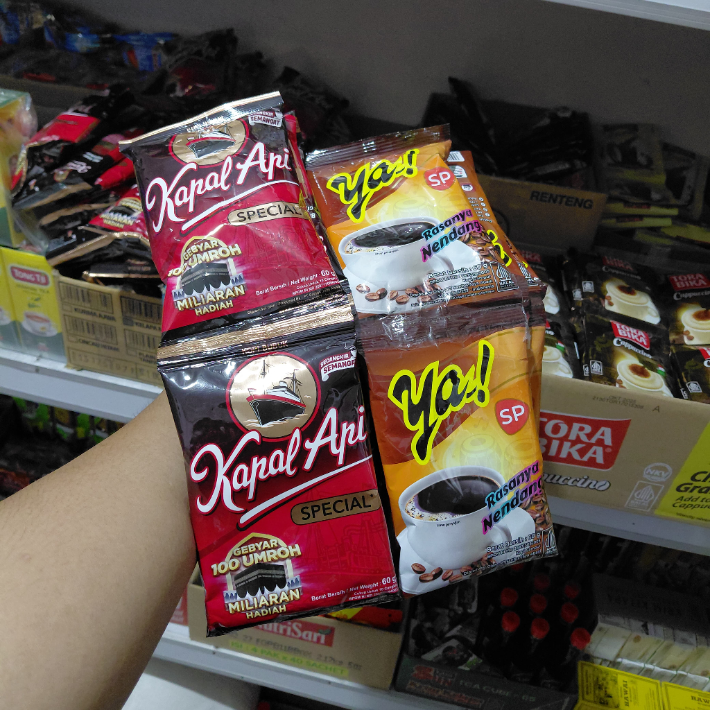 

Jual Kopi Ya 60g dan Kapal Api Spesial 60g 1 Renceng