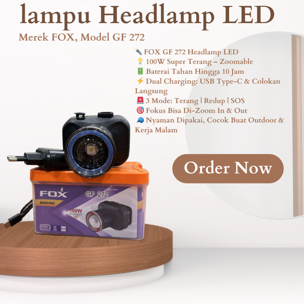 Headlamp FOX GF272 100W LED Zoomable | Senter Kepala Super Terang Tahan 10 Jam