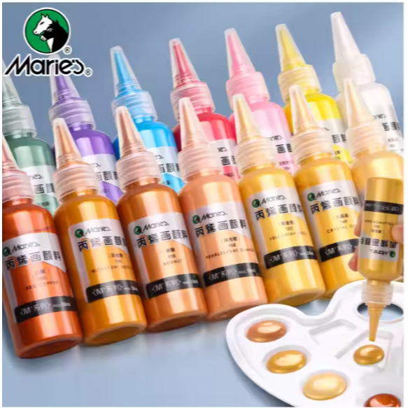 

Maries Cat Akrilik Pearlescent Gold Silver 50ml - Maries Acrylic Paint 50 ml Metallic Irisdescent - Cat Lukis Botol Menggambar Melukis Mewarnai Anak