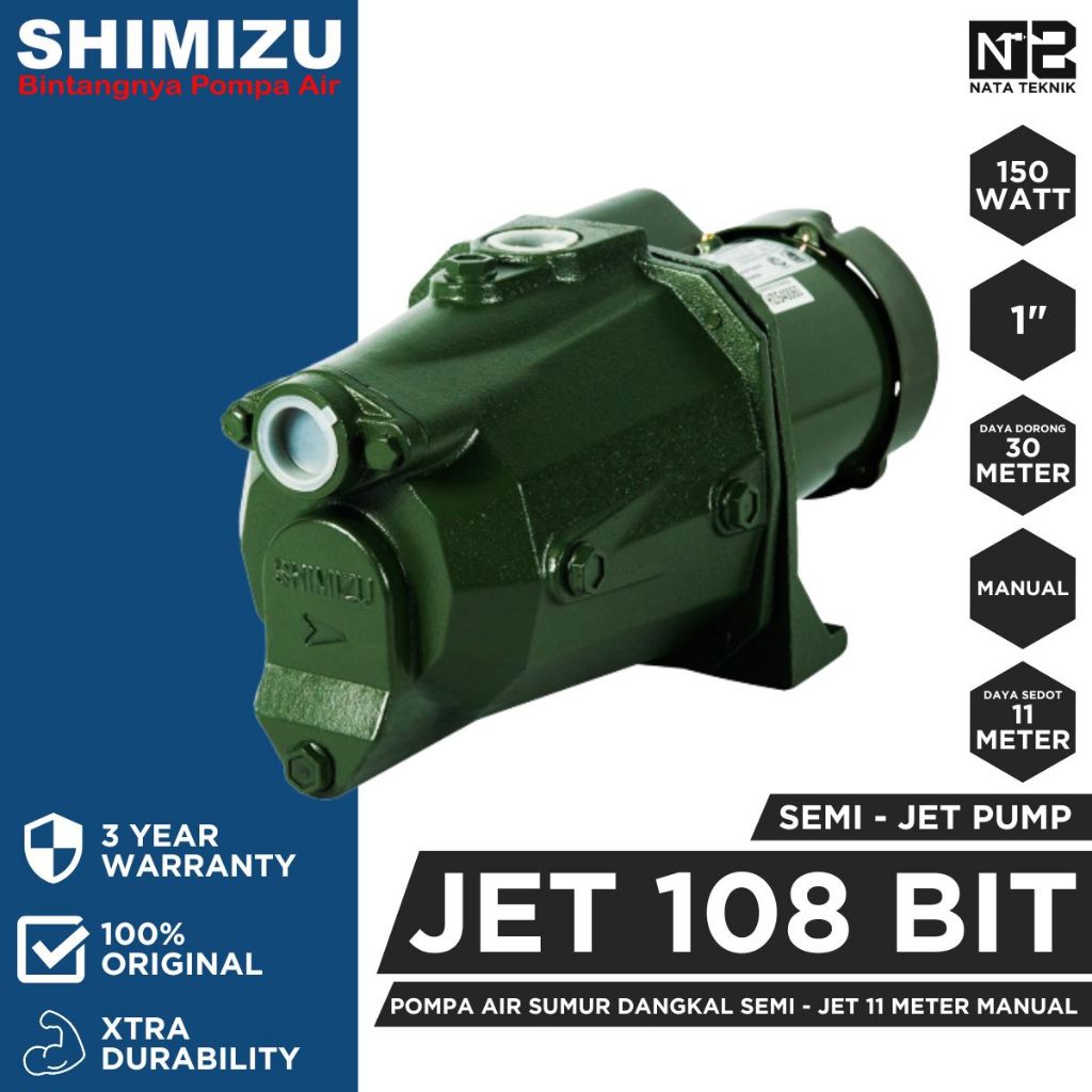 SHIMIZU JET 108 BIT Pompa Air Semi Jet Pump 30 Meter Manual - SHIMIZU JET 108 BIT Pompa Air Semi - J