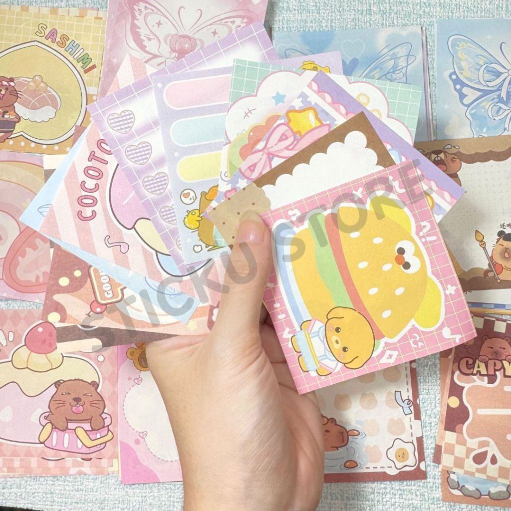 

Kertas Note (Non Sticky - isi 20 Lembar) Memo Pad Kertas Catatan Bergambar Lucu Capybara Butterfly