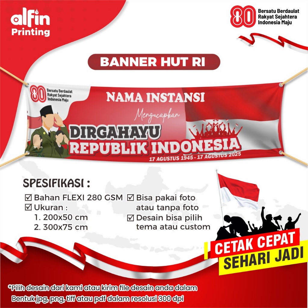 Banner 17 Agustus / spanduk / mmt / backdrop / kemerdekaan Indonesia / HUT RI ke 80 2025