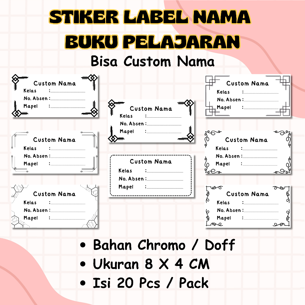 

[ISI 20] STIKER LABEL NAMA BUKU PELAJARAN CUSTOM NAMA/STIKER NAMA BUKU , HITAM PUTIH
