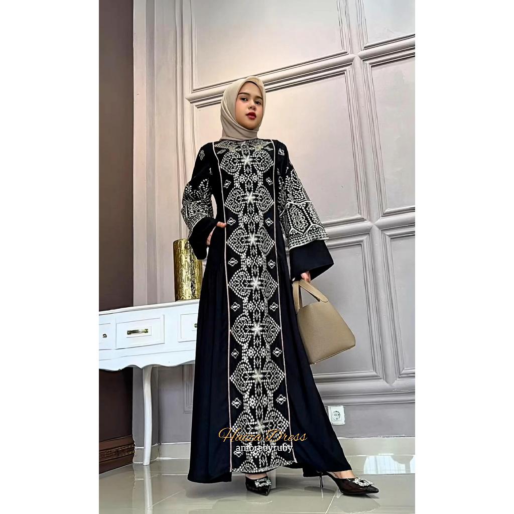 bintang exlusive gamis tulle motif terbaru simple elegant kekinian edisi dress haiza lace