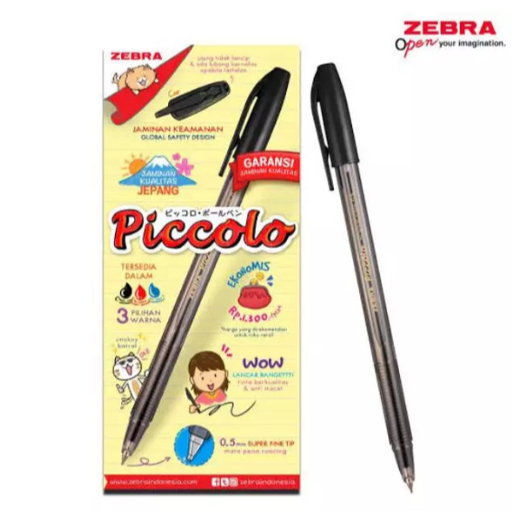 

Ballpoint | Bolpen | Pulpen ZEBRA PICCOLO 0.5mm WARNA HITAM (1Pak) | PEN HITAM