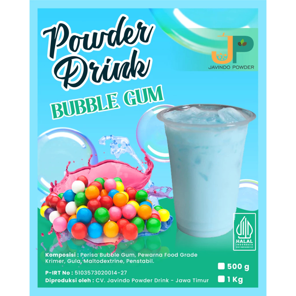 

JAVINDO Bubuk Minuman Rasa Bubble Gum / Permen Karet Biru 1Kg / 1 Kg Reguler - Javindo Powder