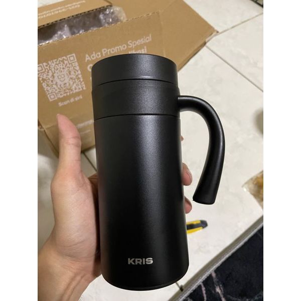 AZKO Kris 400 Ml Jasper Botol Vacuum Flask Tumbler Termos Minuman Panas - Hitam/Krem