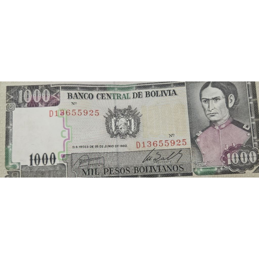 Uang kuno negara Bolivia 1000 Mill peso Bolivanos tahun 1982 Original 100% Kertas Utuh