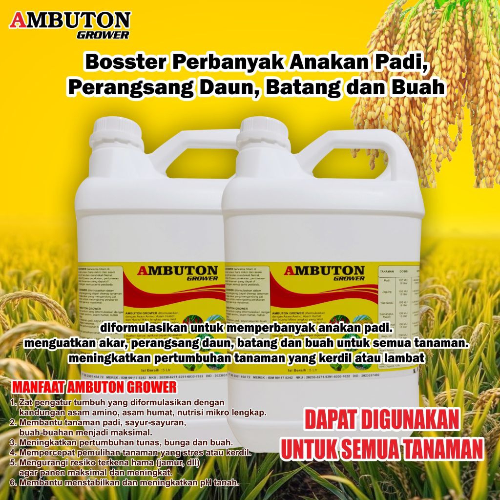 Ambuton Pupuk daun cair + ZPT, Perbanyak anakan padi dan perbesar batang dan buah 5Liter