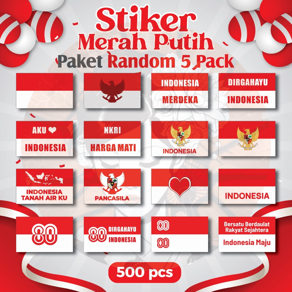 

Stiker Pipi Random 500 Pcs / Sticker Merah Putih / Sticker Bendera Tempel Pipi / Anak Dewasa