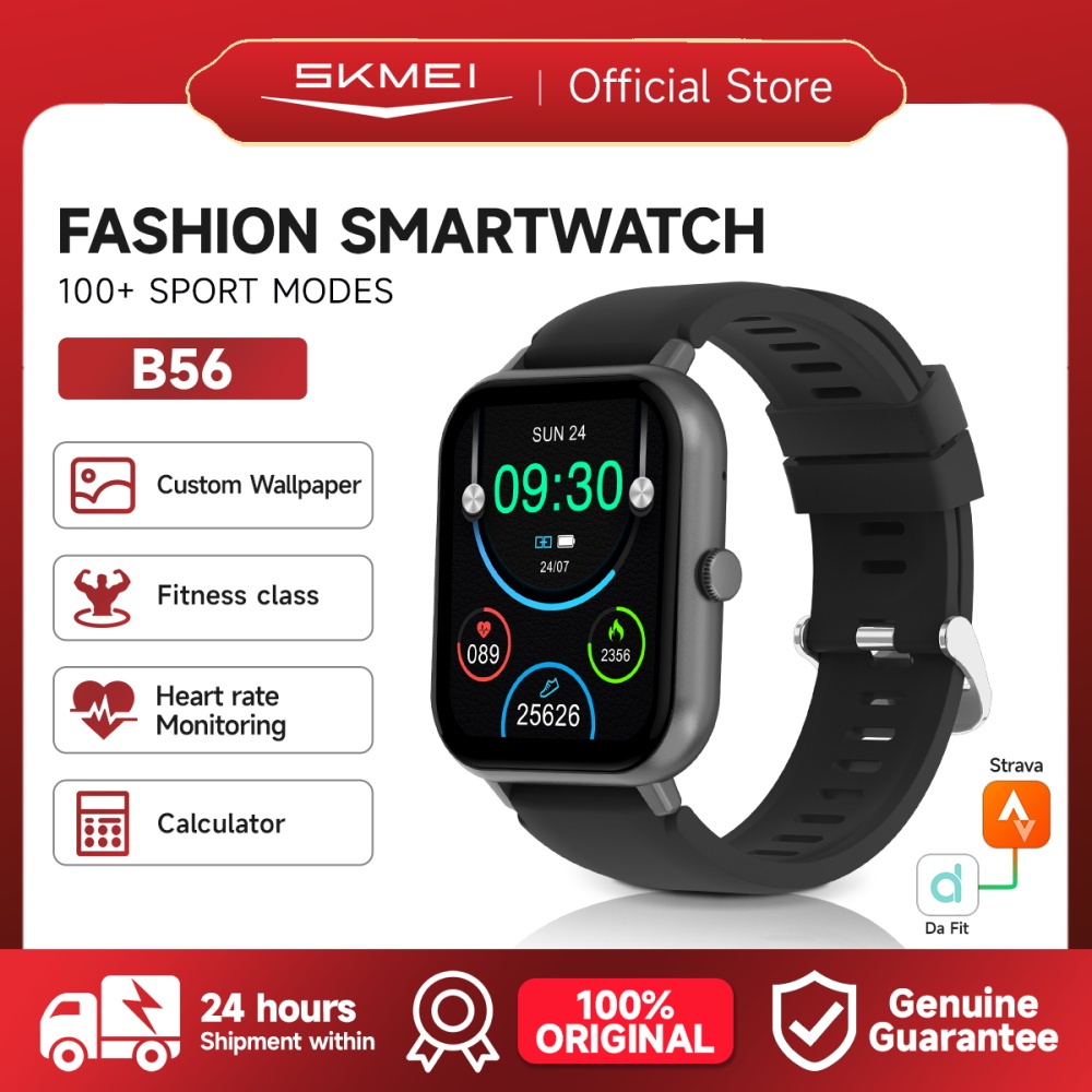 Skmei B56 Smart Watch jam kalkulator Persegi smartwatch sport pria /IP67 Waterproof /1.83-inch touch
