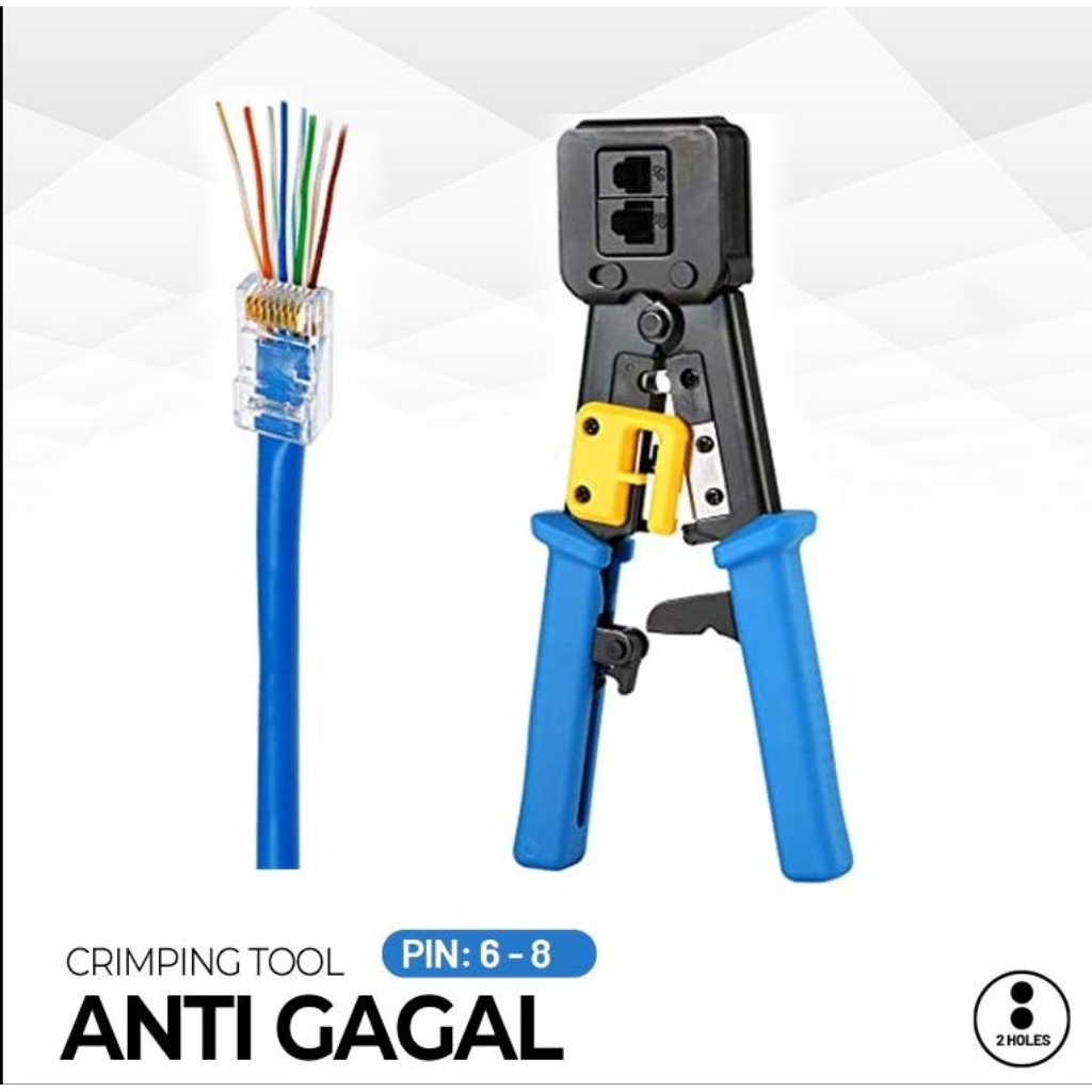 Tang Crimping RJ45 RJ11 LAN & Telpon – Crimping Tool Anti Gagal 6-8 Pin 2 Lubang