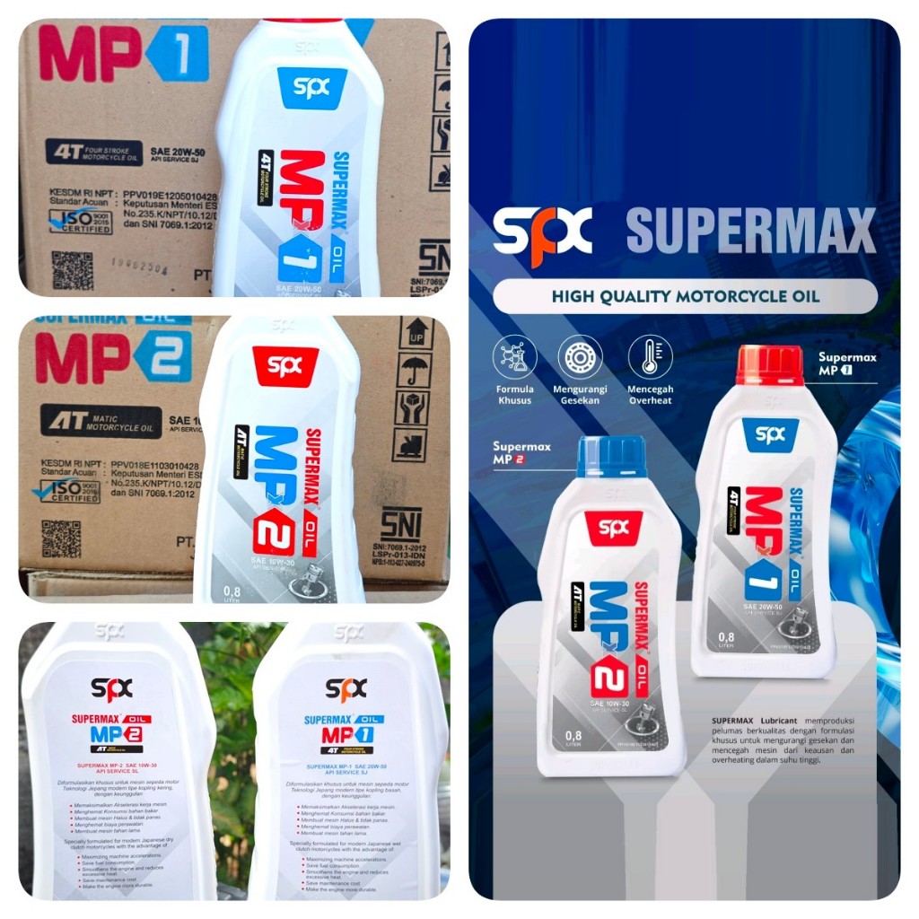 OLI MESIN SUPERMAX MP1 MP2 spc 0.8l 0.8 liter sae 20w 50 10w 30 0.8 800 ml oil 4t japan sni universa