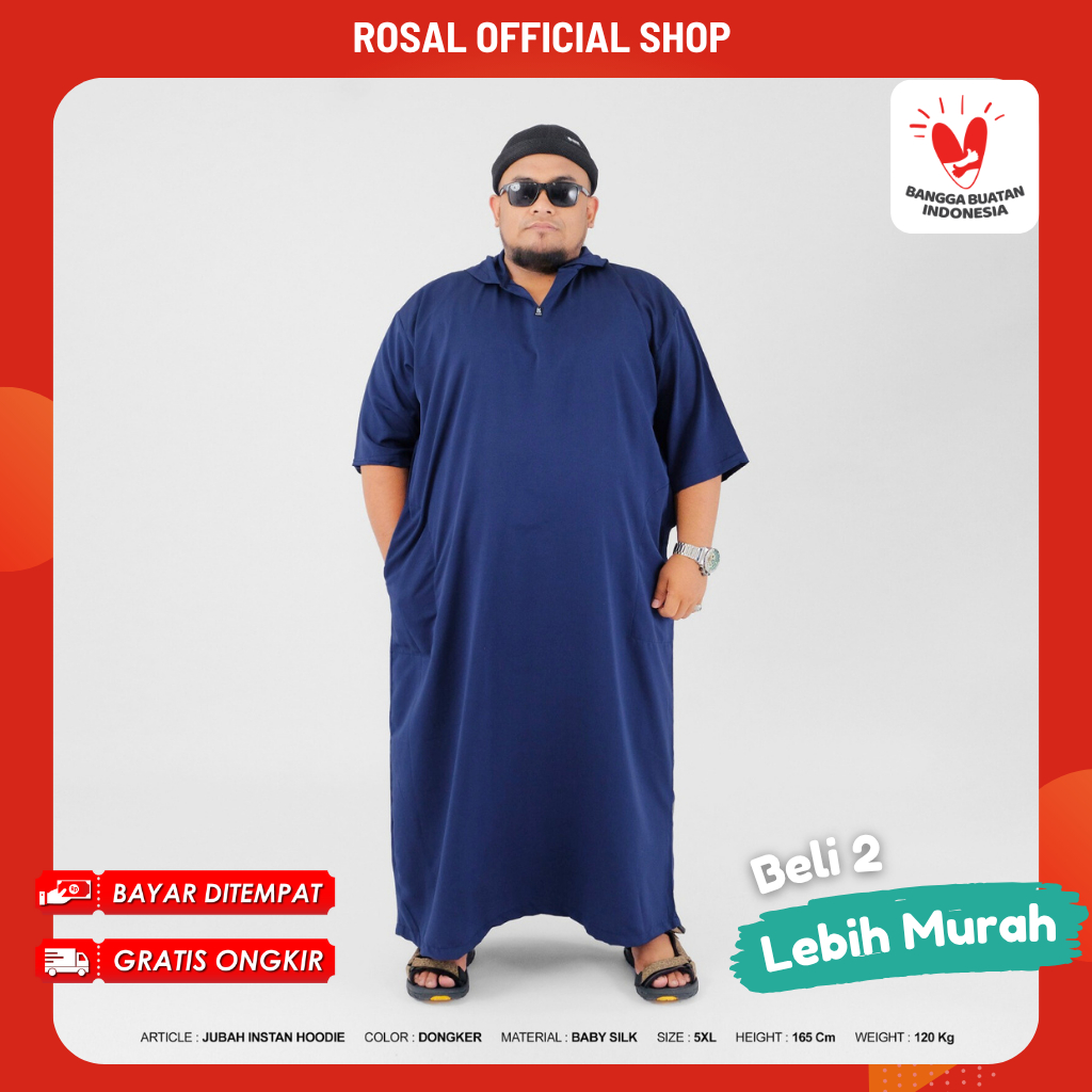 Jubah Instan Jumbo hoodie / Gamis Pria Big Size Kabiro Baby Silk by Rosal