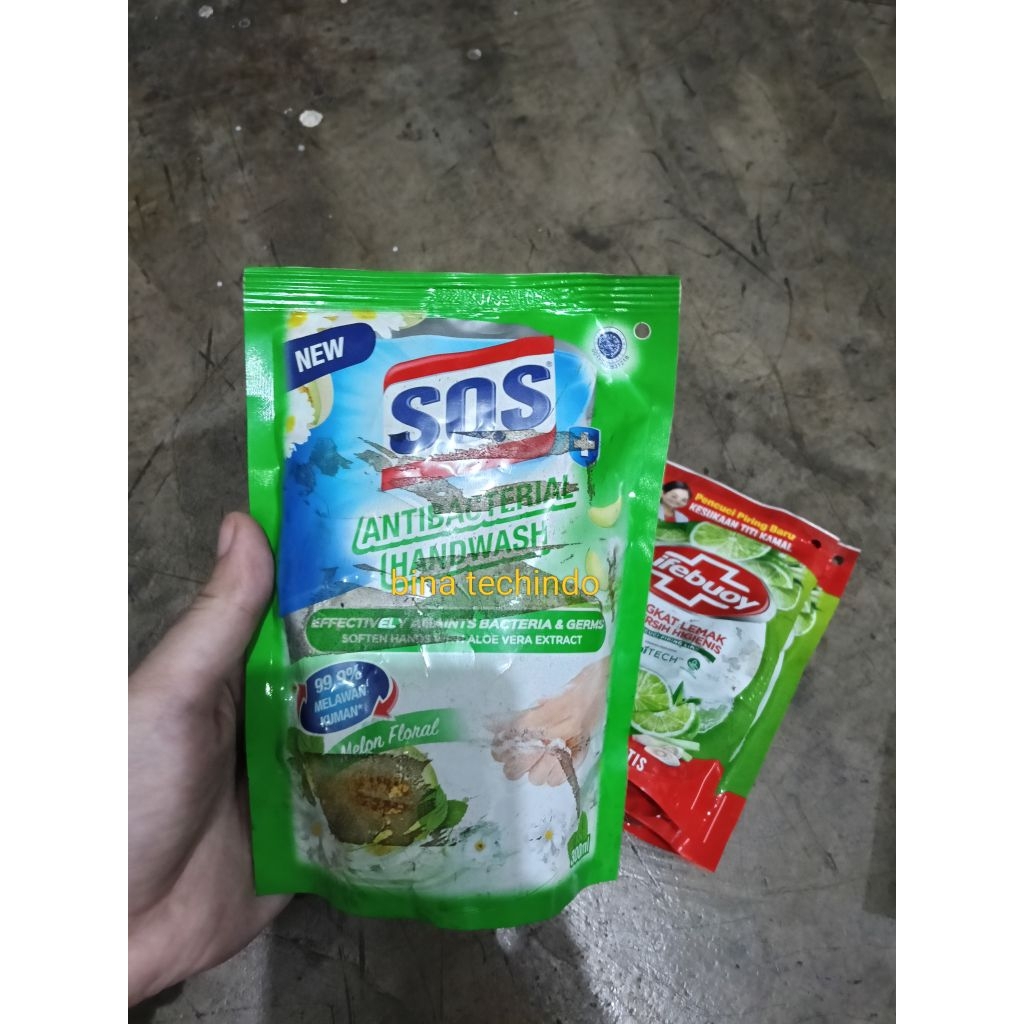 SOS HANDWASH ANTIBACTERIAL 300ML. SOS SABUN CUCI TANGAN REFILL. SOS MELON. SOS CUCI TANGAN. SABUN CU