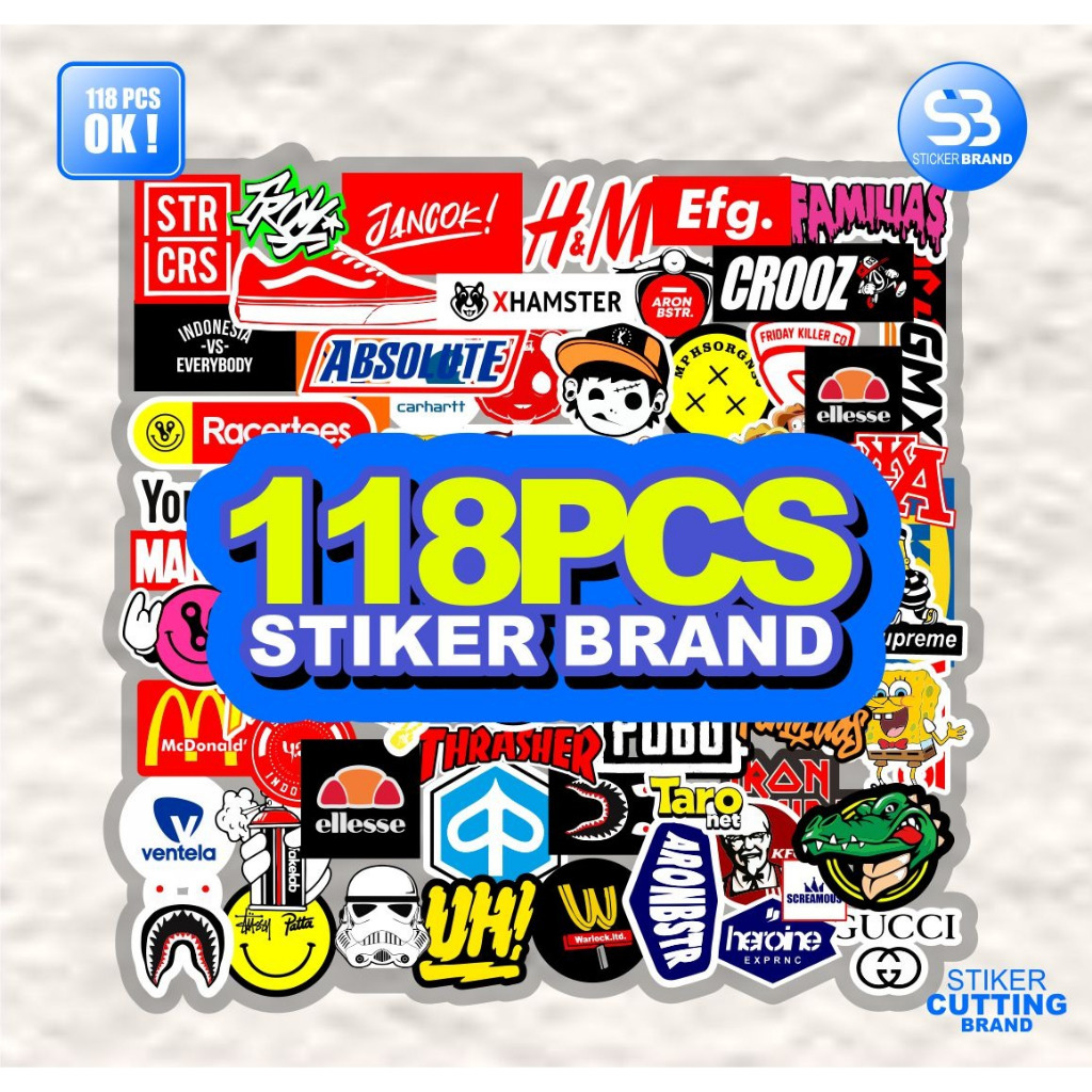 

PAKET MINI STIKER ISI 118PCS BAHAN VYNIL HIGH QUALITY RANDOM SESUAI GAMBAR STIKER BRAND BAND RACING STRIPPING DECAL THAILOOK SPORT CASE HP TUMBLR