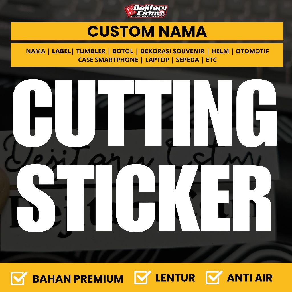 

Sticker Cutting Custom Nama Suka Suka Tulisan Bebas Custom Logo Tumbler Label Helm Laptop Mobil
