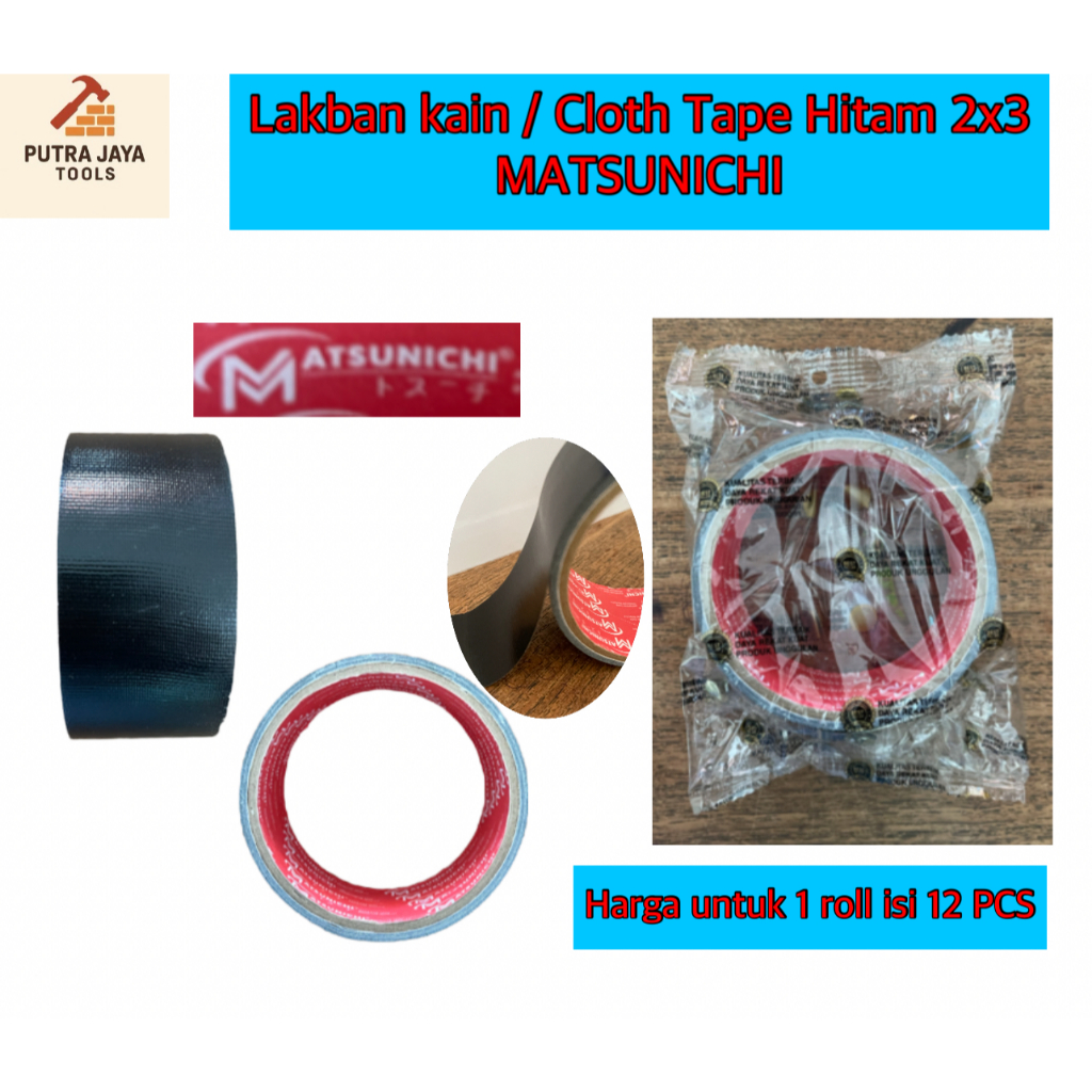 

2x3 Lakban Kain / Cloth Tape Hitam MATSUNICHI PER 1 ROLL ISI 12 PCS