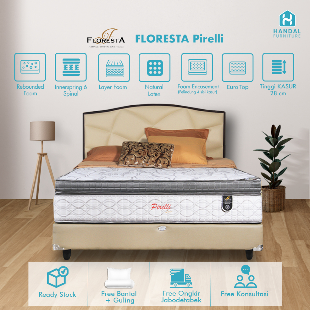 Kasur Springbed Floresta Pirelli Latex Euro Top 100x200, 120x200, 160x200, 180x200, 200x200 Latex An