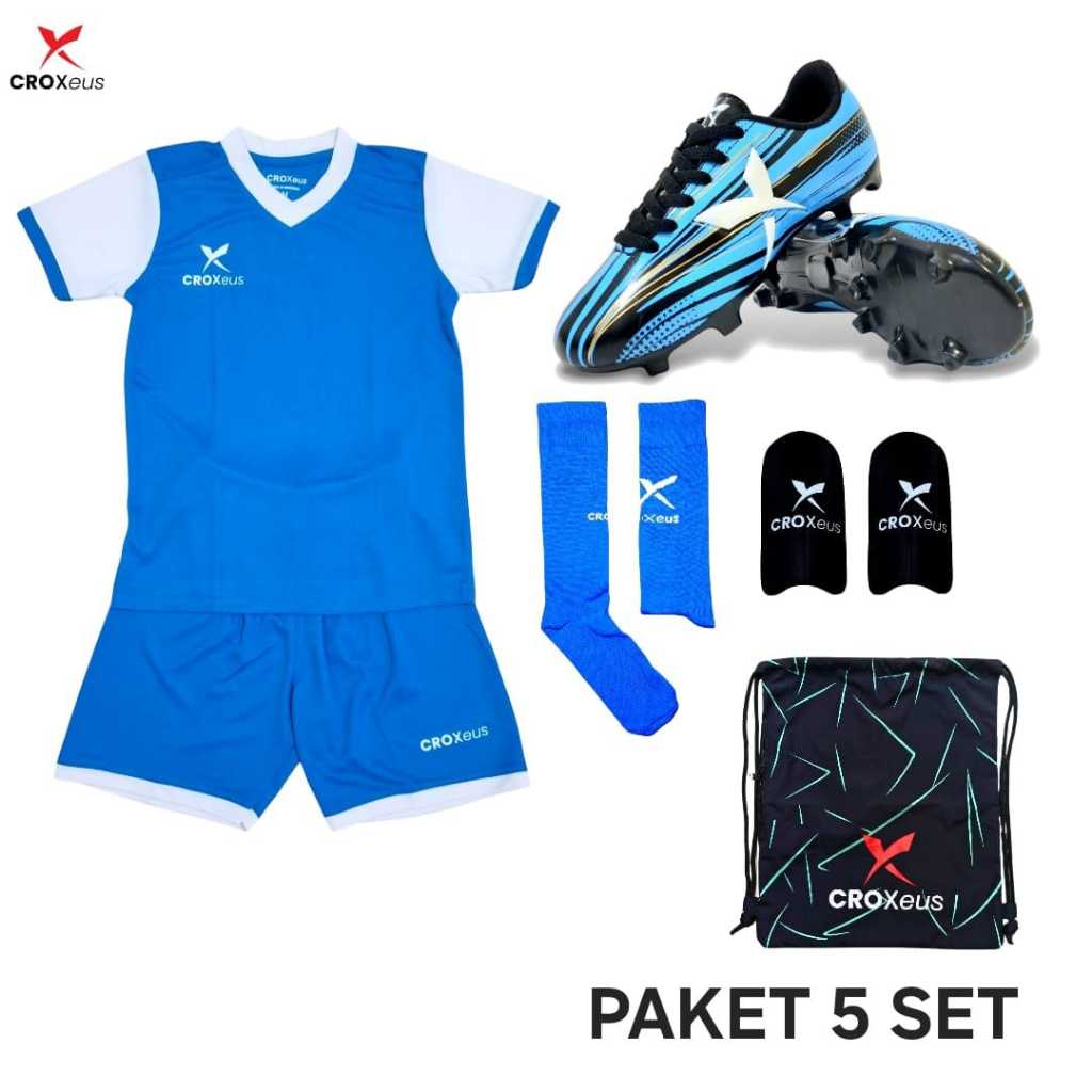 Croxeus - Paket Komplit 5 Set Sepatu bola anak original berkualitas ukuran 28 sampai 32 bahan kulit 