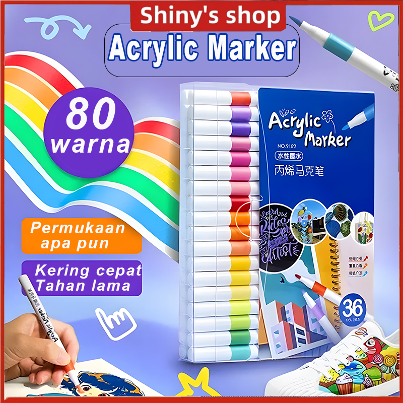 

【COD】36/48/60/80 Colors Pen Akrilik Marker Warna Cepat Kering Tahan Air / Spidol Acrylic Painter / Menggambar Kreativitas Seni Edukasi Anak Acrylic Marker Set Spidol Akrilik DIY Painting Spidol Pastel Pulpen Highlight Drawing Warna