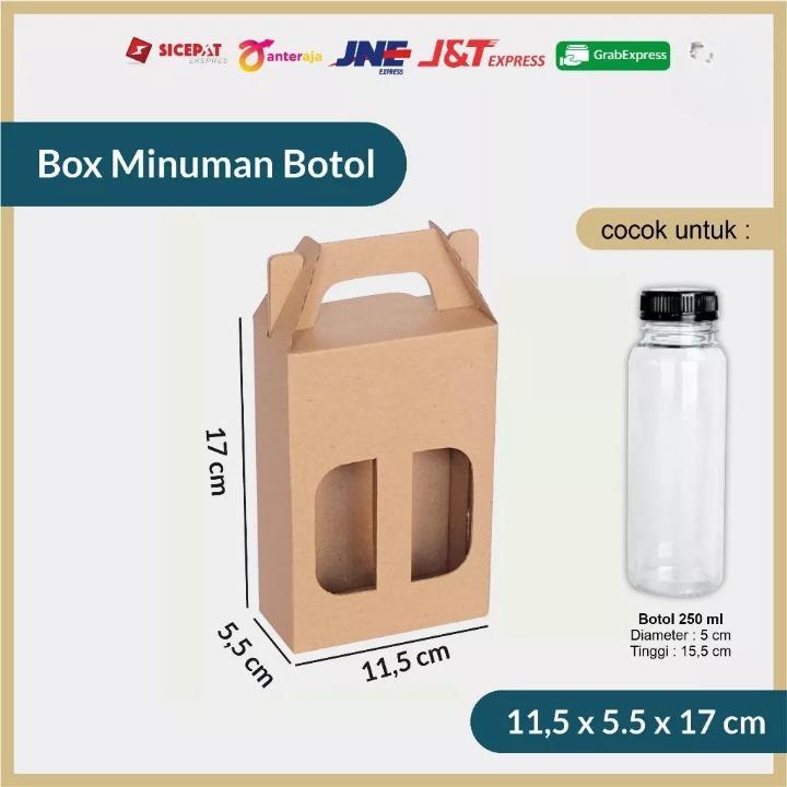 

Box Kardus Jinjing 2 Botol Kale 250ml Box Tenteng Kemasan Hampers 11x6x17 cm