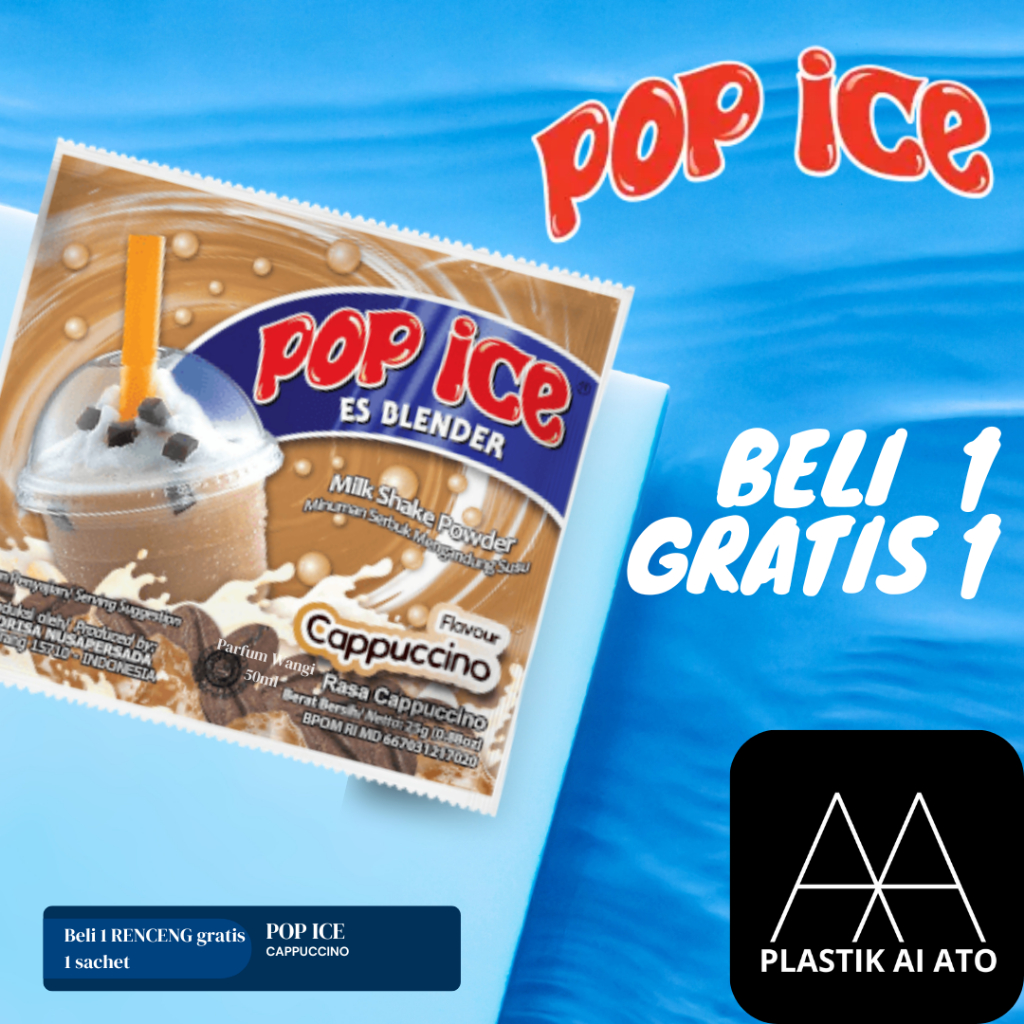 

Pop Ice Milk Shake Powder CAPPUCCINO 23 Gr 10 + 1Pcs BONUS 10 PCS SEDOTAN + PLASTIK / Pop Ice