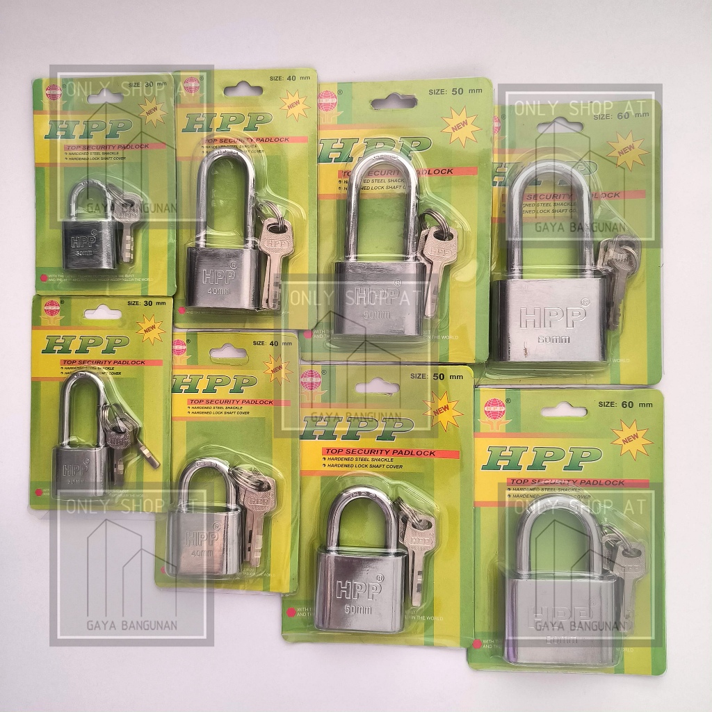 Gembok HPP Bulat 30, 40, 50, 60 MM / Kunci Gembok Putih Panjang Pendek / Gembok Pintu Rumah Gudang C