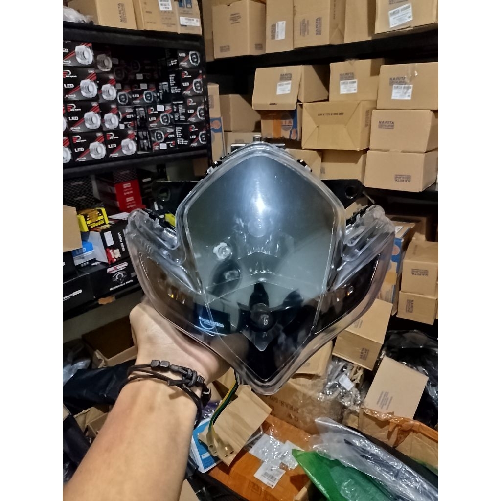 Reflektor Lampu Depan Satria Fu Barong Tanpa Frame Custom Hitam Fullset Plus Bohlam