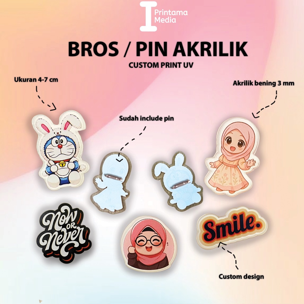 Custom Pin Akrilik | Bros Akrilik Custom Nama Logo | Enamel Pin Custom | Pin Dekorasi Topi Tas