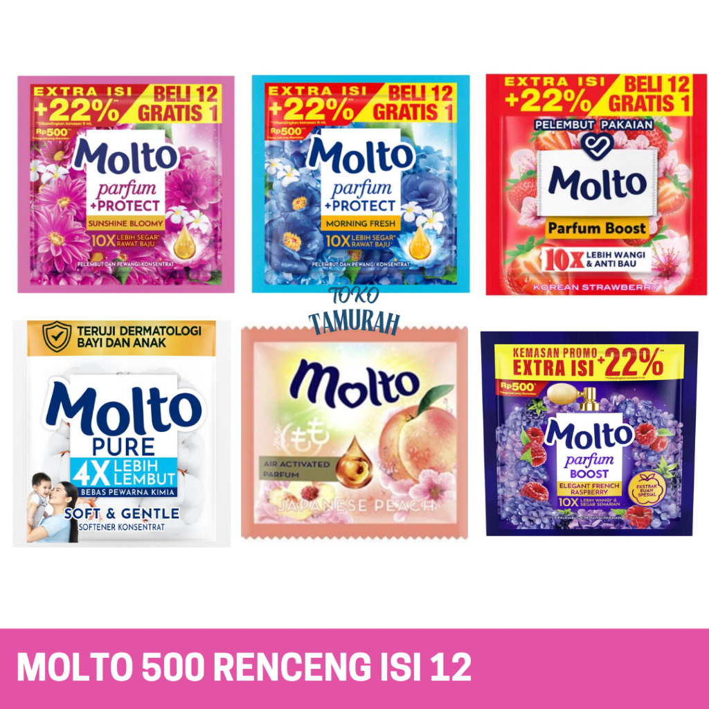 Molto Aneka Pelembut Dan Pewangi Pakaian EDP All in 1 / Molto Anti Kusut 1 Renceng isi 12