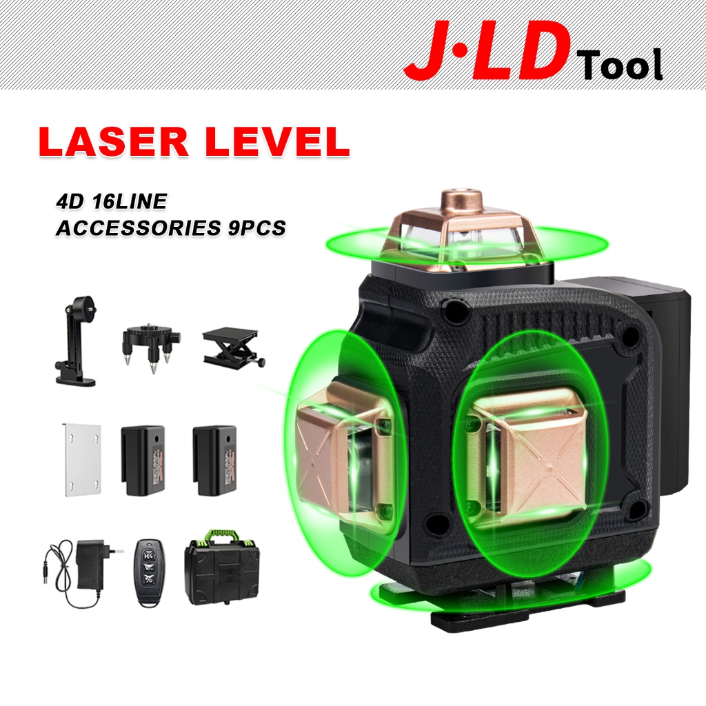 JLD Laser Level Projector Green Laser 4d 16 Line Digital Meteran Self Leveling