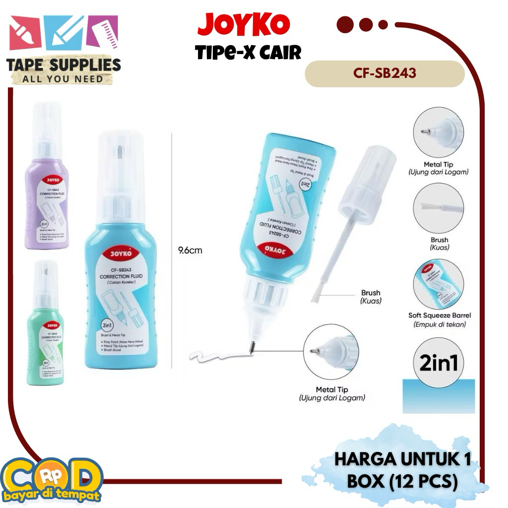 

(12 PCS) Tipe-x TIPEX CAIR JOYKO MULTIFUNGSI Correction Fluid Cairan Koreksi - Penghapus Cair Dua Fungsi