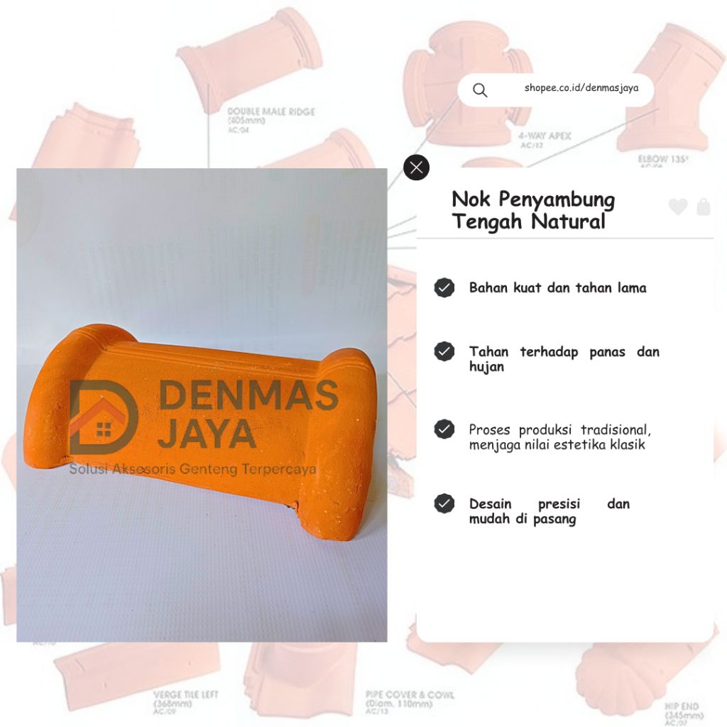 Aksesoris Genteng Tanah Liat Nok / Wuwung / Krepus Penyambung Tengah / Bubungan nok  - Berkualitas