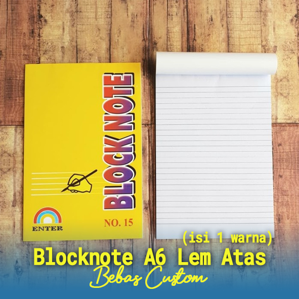 

Blocknote Isi 1 Warna Cover Full Color Ukuran A6 CUSTOM, Blocknote Isi 50 Lembar, Blocknote Finishing Lem Atas