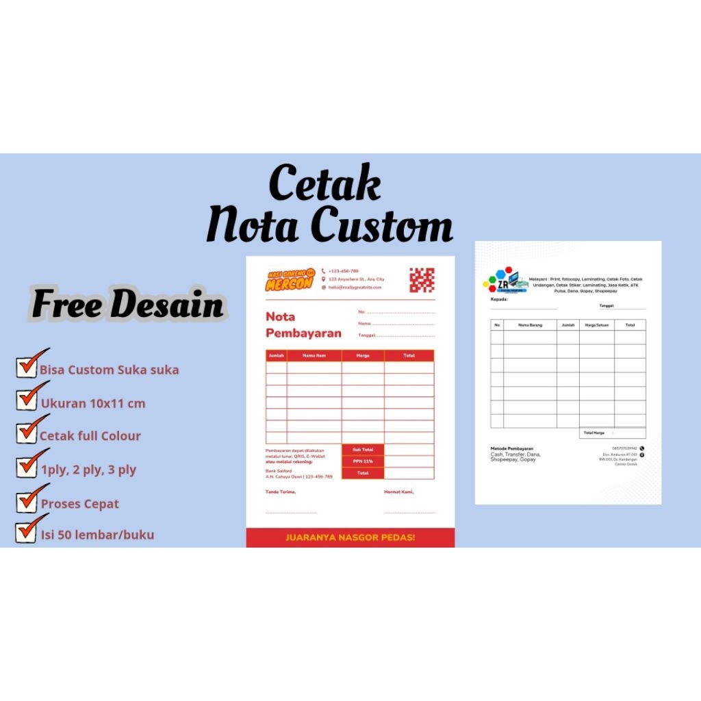 

cetak nota custom/nota olshop/kwitansi toko