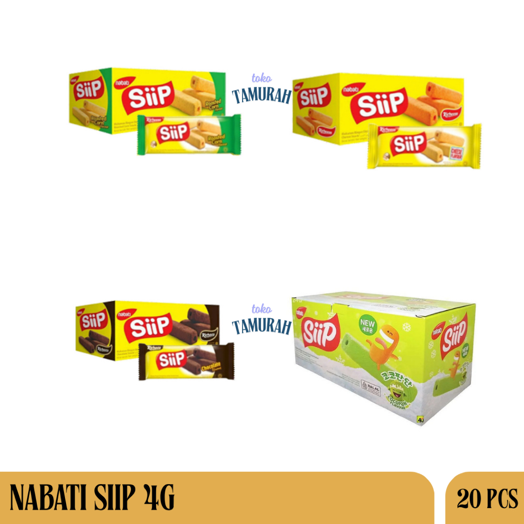 

NABATI SIIP 500 BOX ISI 20 PCS SNACK ANEKA RASA KEJU | COKLAT | COCOPANDAN | JAGUNG / SIIP NABATI