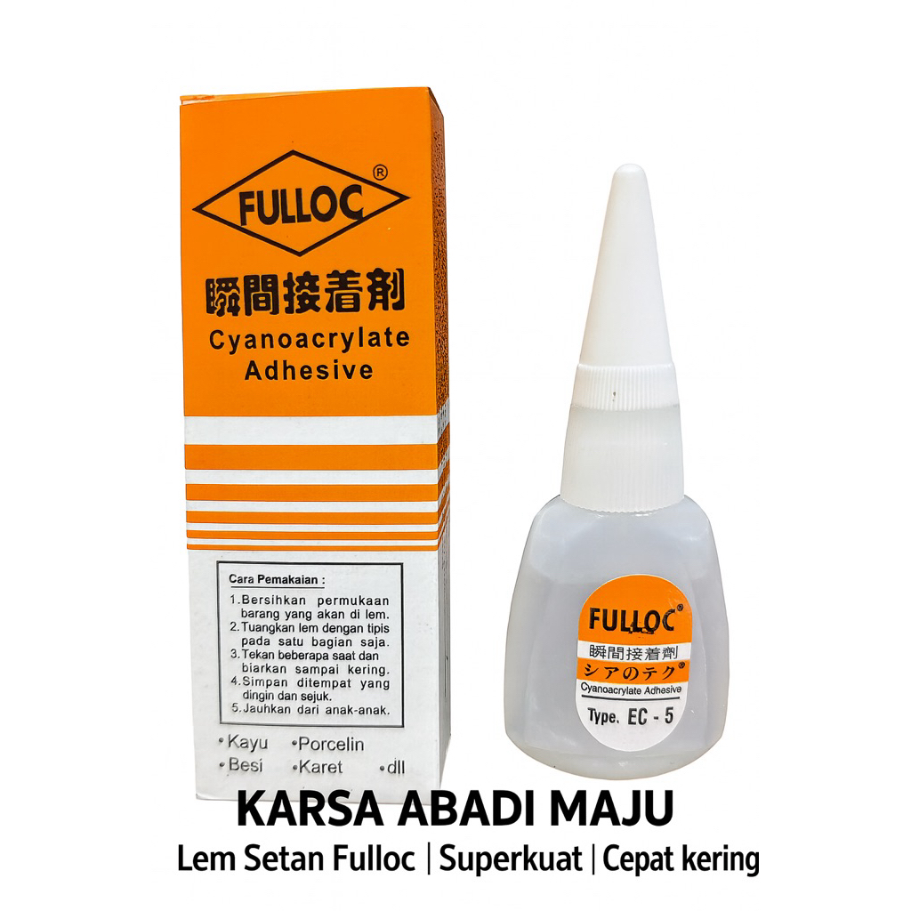 

Lem FULLLOC EC-5 10g – Lem Setan Super Kuat Cepat Kering | Untuk Besi ,Kayu, Porselen, Karet