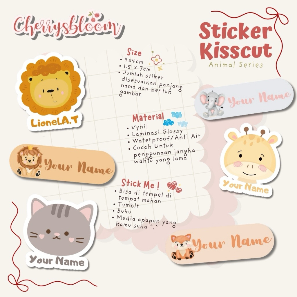 

Stiker Nama Animal Label nama Waterproof tahan air kiss cut
